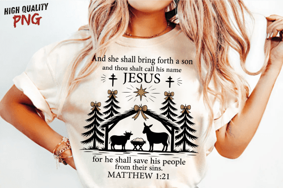 Jesus Matthew 1:21 Christmas Story T-shirt