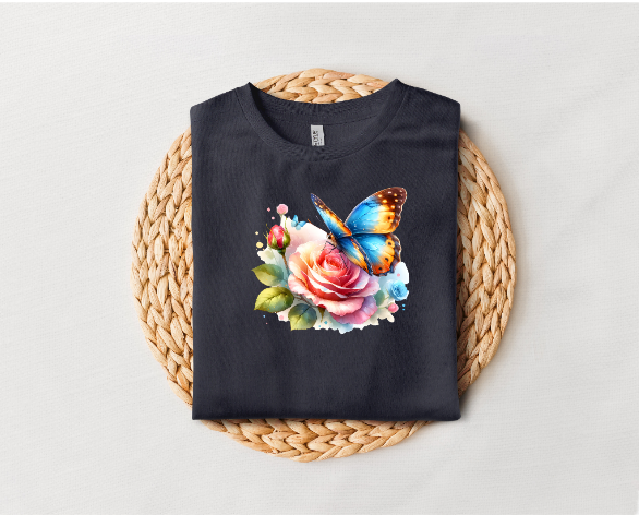 Beautiful Rose and Butterfly Tee (Flower)