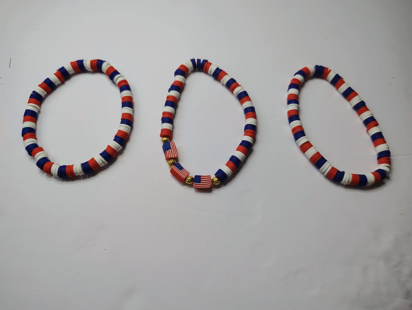 Red, White and Blue Clay Bead Flag Bracelet