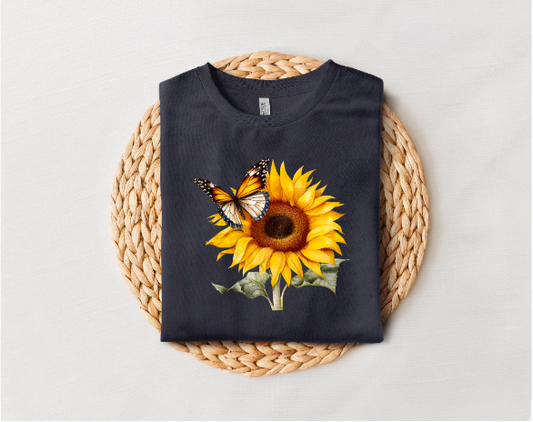 Beautiful Butterfly And Sunflower Tee (Flower)