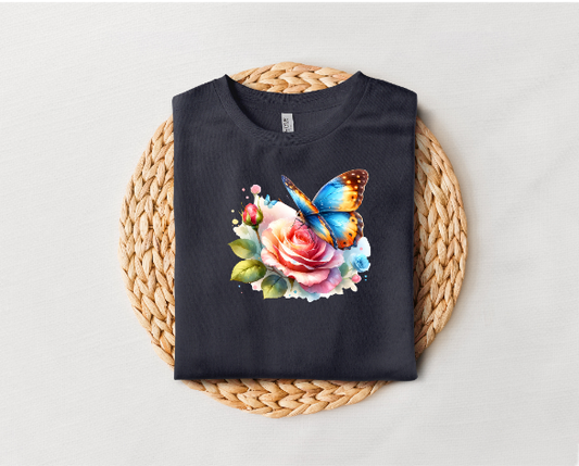 Beautiful Rose and Butterfly Tee (Flower)