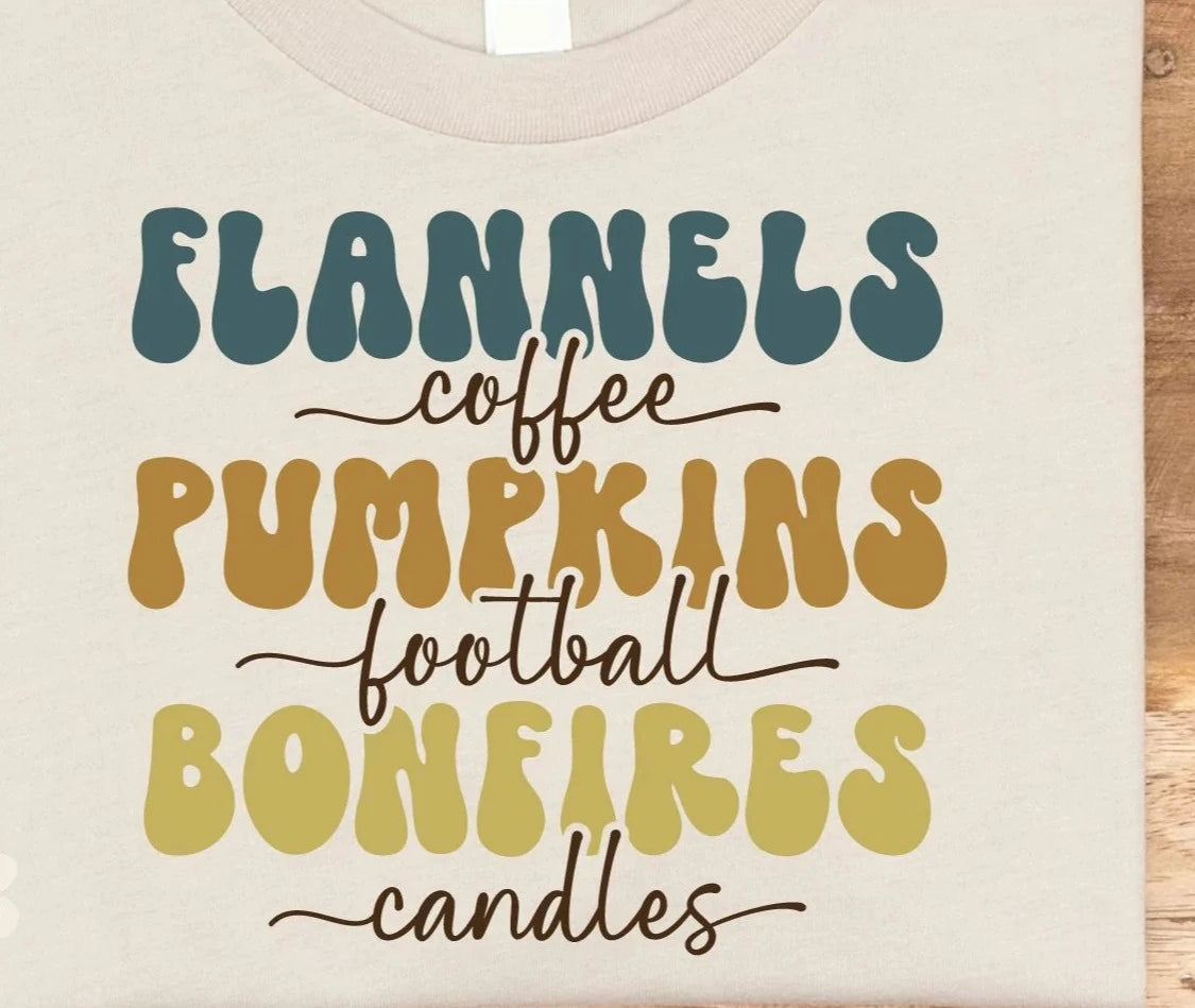 Flannels Coffee Pumpkins Football Bonfires Candles Tee