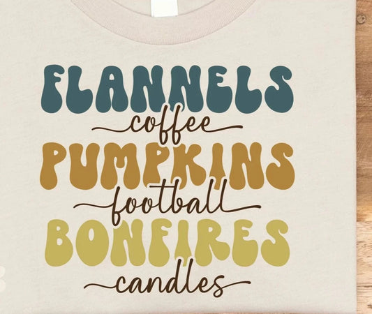 Flannels Coffee Pumpkins Football Bonfires Candles Tee
