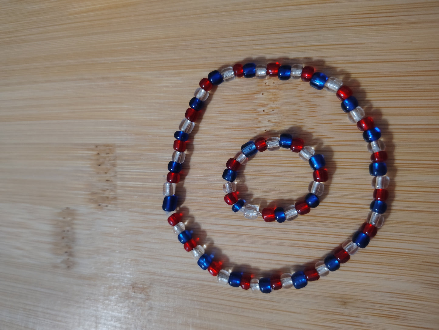 Beautiful Red, White and Blue Seed Bead Bracelet and Ring Set