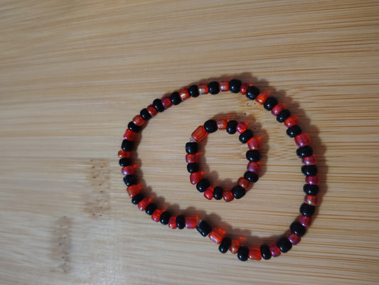 Beautiful Red and Black Seed Bead Bracelet and Ring Set