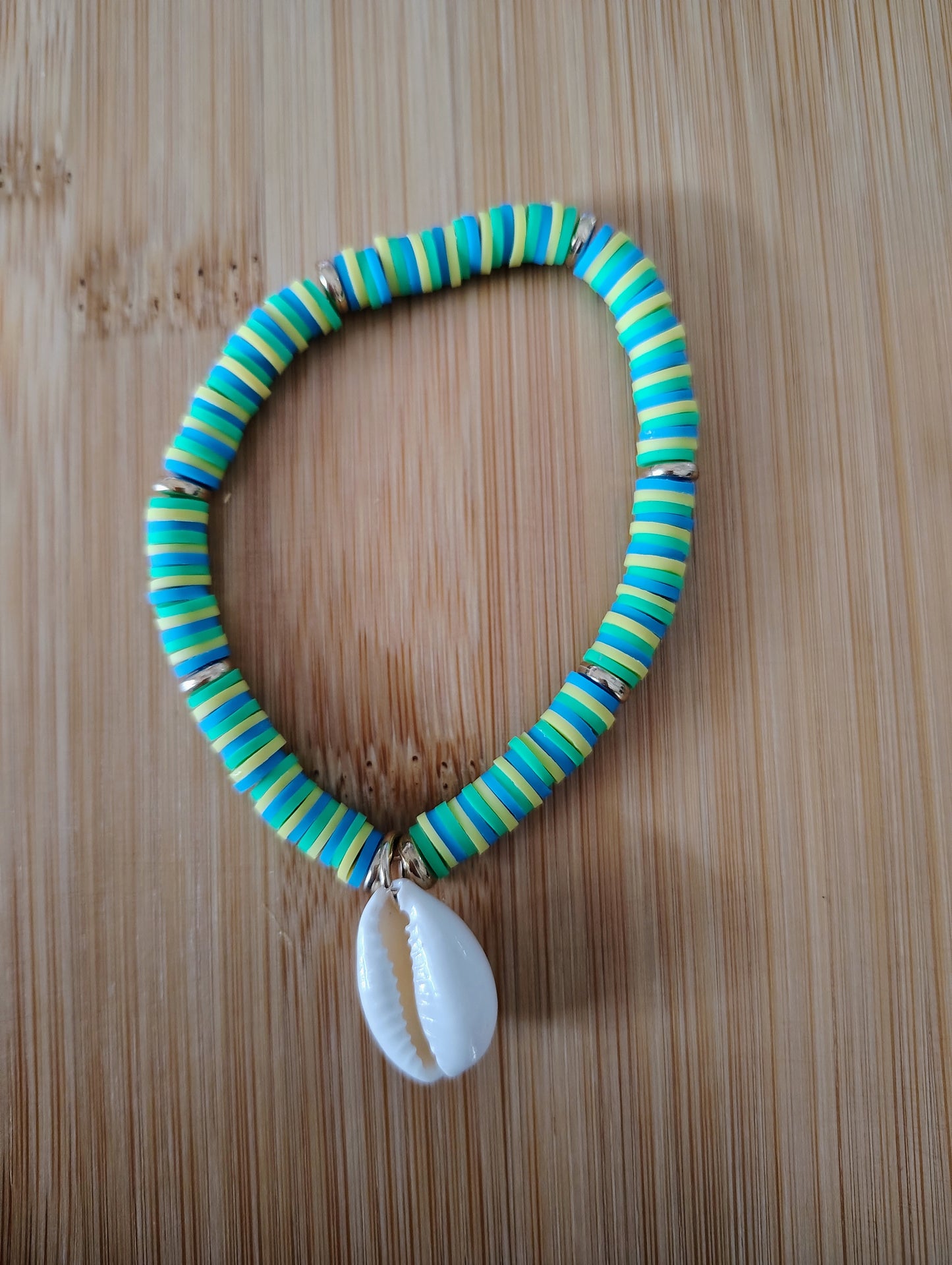 Beautiful SeaShell Clay Bead Bracelet in Bright Green, Light Green and Yellow