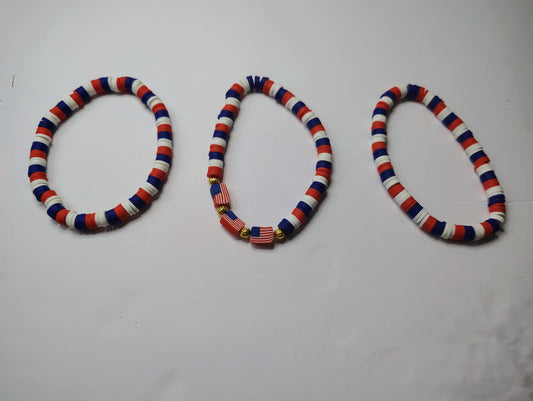 Red, White and Blue Clay Bead Flag Bracelet