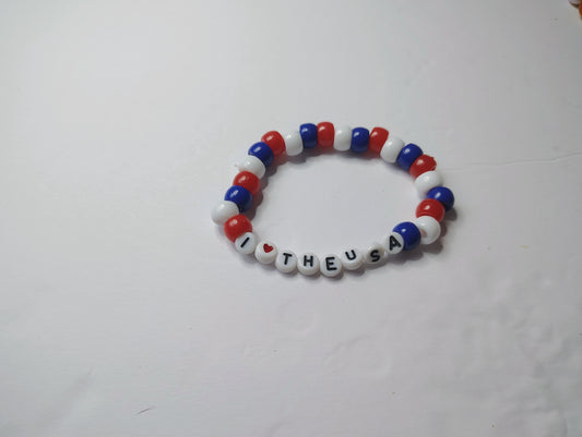 "I❤️The USA" Red White and Blue Pony Bead Bracelet