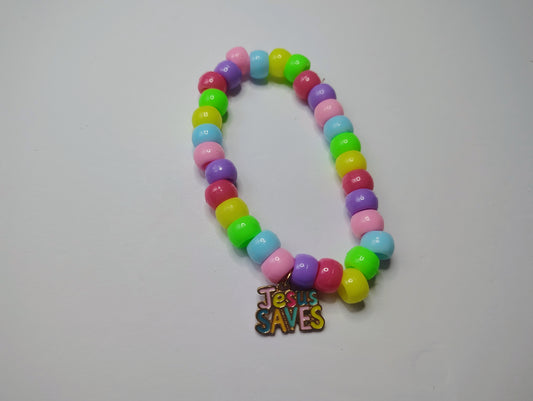 Neon Jesus Saves Beaded Bracelet