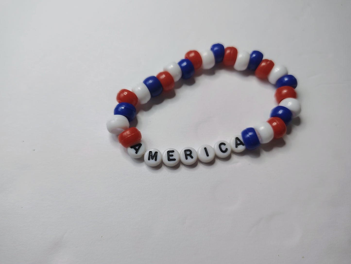 "America" Red White and Blue Pony Bead Bracelet