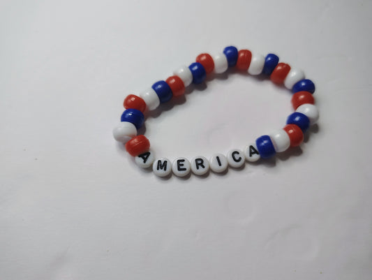 "America" Red White and Blue Pony Bead Bracelet
