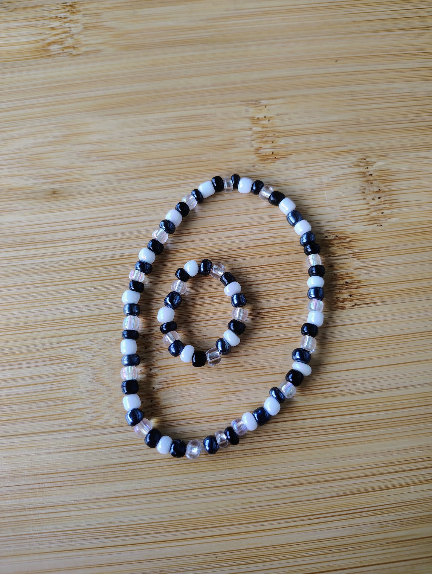 Black and White Seed Bead Bracelet and Ring Set