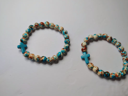 Tye Dye Turquoise and Brown and Blue Cross